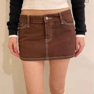 Brandy Melville J. Galt Malia Micro Mini Denim Brown Skirt